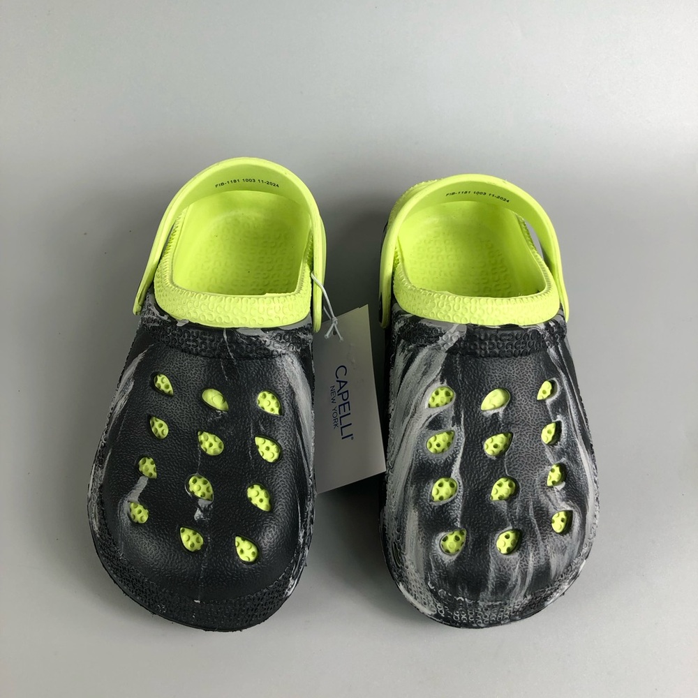 Capelli of New York Kids' Black and Neon Yellow Slip-On Clogs Size 1